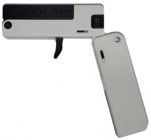 Trailblazer Lifecard folding .22 pistol in white, credit-card sized when folded