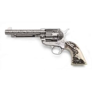 Taylors & Company 1873 Cattle Brand nickel engraved revolver with imitation stag grip, 5.5-inch barrel