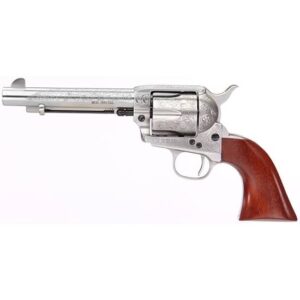 Taylors and Company 1873 Cattleman .357 Magnum revolver with 5.5 inch barrel and floral engraved white finish