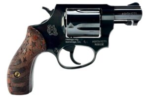 Heritage Roscoe .38 Special 2-inch revolver with US flag wood grips, polished black finish