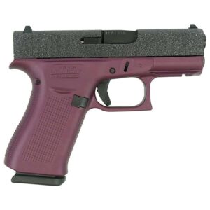 Glock 43X handgun with glitter slide and Black Cherry Cerakote frame, 3.41 inch barrel