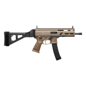 Grand Power Stribog SP9A3 9mm pistol FDE with 8 inch threaded barrel and folding SBT brace