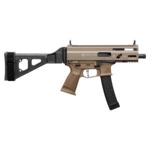 Grand Power Stribog SP9A3S FDE 9mm pistol with folding SBT brace and M-LOK handguard