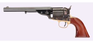 Taylors & Company 550725 1851 Open-Top Revolver side view with blued barrel and walnut navy grip