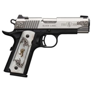 Browning 1911-380 Medallion engraved stainless slide white pearl grips 4.25 inch barrel