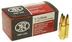 FNH 5.7x28mm Ammunition SS198LF 27 Grain Green Tip Hollow Point 50 Rounds