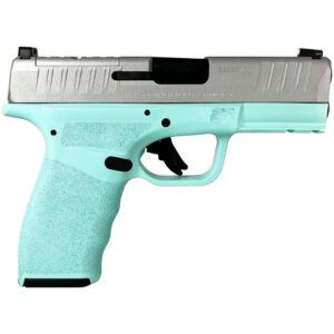 Springfield Hellcat Pro 9mm pistol Robins Egg Blue frame Silver slide 3.7 inch barrel