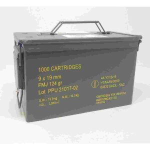 PPU Rangemaster Ammunition 9mm Luger 124gr FMJ 1263 fps 1000/ct (Metal Can)