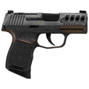Sig Sauer P365 Gold Bug 9mm handgun, 3.1-inch barrel, distressed grey slide, brown grip