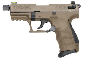 Walther P22Q Tactical .22 LR pistol Flat Dark Earth with threaded barrel and Picatinny rail