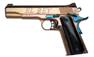 Kimber Custom El Rey 1911 38 Super 5-inch barrel rose gold PVD slide blue PVD barrel black Kirinite grips