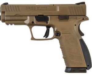 BRG9 Elite 9mm 4-inch pistol in flat dark earth showing slide, grip, and sights