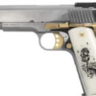 Girsan MC1911 Liberador polished chrome 9mm 5 inch with gold controls and Sugar Skull grips