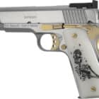 Girsan MC1911 Liberador polished chrome 9mm 5 inch with gold controls and Sugar Skull grips