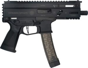 Grand Power Stribog SP9A3S 9mm pistol in black with threaded barrel and M-LOK handguard