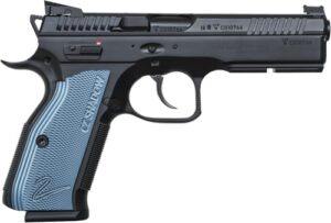 CZ Shadow 2 9mm pistol with black polycoat frame and blue aluminum grips, 4.89 inch barrel