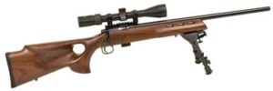 Davey Crickett Model 722 Varmint .22 LR rifle with 20 inch bull barrel and thumbhole walnut stock