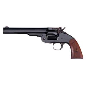 Taylors and Company Uberti Schofield 7 .44-40 blued revolver side view with walnut grips