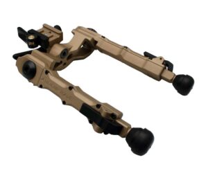 Accu-Tac WB-4 Wide Body Bipod FDE mounted on a Picatinny rail