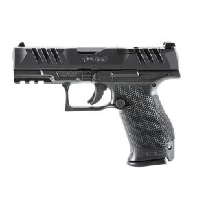 Walther PDP Compact 9mm 4-inch Optic Ready pistol in matte black, showing slide and textured polymer grip