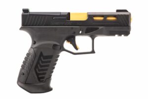 Derya DY9 9mm pistol black with gold barrel right-side view