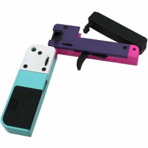 Trailblazer Lifecard .22 LR single-shot handgun open chamber showing 2.5-inch barrel and confetti aluminum frame