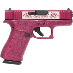 Glock 43X Full Engraved Paisley Black Cherry 9mm handgun side view