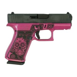 Glock 43X Sugar Skull Medusa Pink 9mm pistol with Medusa Pink finish and accessory rail