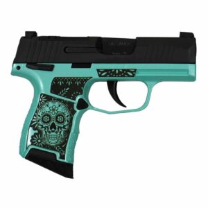 Sig Sauer P365 Sugar Skull Robin's Egg Blue Glitter optic-ready 9mm handgun 3.1-inch barrel