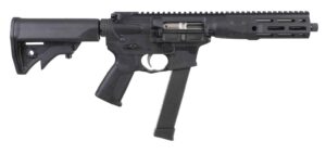 LWRC IC-9 9mm SBR with 8.5 inch barrel in black, pictured with folding stock