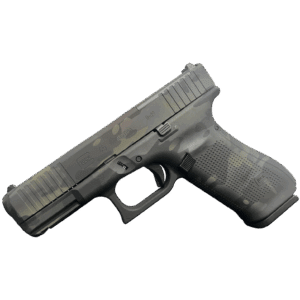 GLOCK 45 Gen5 MOS Black Multicam FS 9mm pistol angled view