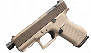Glock G43X MOS 9mm two-tone tan/bronze pistol with 3.39 inch threaded barrel