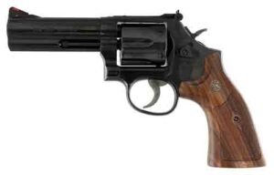 Smith & Wesson Model 586 Classic 4-inch blued revolver with wood grips and adjustable sights