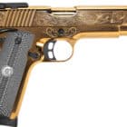 EAA Girsan MC1911 Match Lux .45 ACP 5-inch gold engraved pistol with black G10 grips