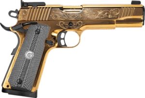 EAA Girsan MC1911 Match Lux .45 ACP 5-inch gold engraved pistol with black G10 grips