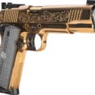 EAA Girsan MC1911 Match Lux .45 ACP 5-inch gold engraved pistol with black G10 grips