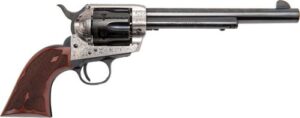 Cimarron Frontier engraved .357 Magnum 7.5-inch blued barrel silver frame wood grips