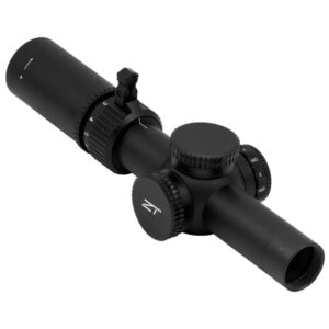 ZeroTech Vengeance 1-6x24mm 30mm rifle scope in black showing turrets and magnification ring