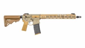 Noveske 5.56 AR rifle with 16-inch M4 barrel, 15-inch M-LOK rail, FDE Cerakote and 30rd PMAG