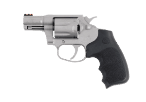 Colt Cobra 2-inch stainless revolver .38 Special +P with Hogue overmolded rubber grip and fiber optic front sight