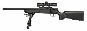 Savage Rascal Target XP left-hand bolt rifle 16.12 inch barrel with mounted 4x32 scope and bipod