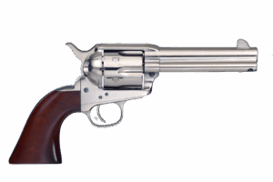 Taylors & Company 1873 Cattleman .357 Magnum revolver with 4.75 inch nickel-plated barrel and walnut grip
