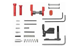 Armaspec Superlight Gun Builders Kit 223/556 SS in red, assortment of AR-style lower components