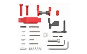 Armaspec Superlight Lower Parts Kit 223/556 SS Red components laid out