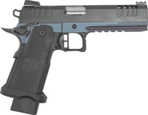 Great Lakes GL1911DS9FSSBLU 1911 Synergy double-stack 9mm pistol with blue titanium frame and black slide