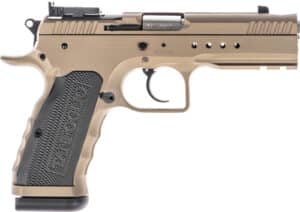 Tanfoglio Hexagon Tactical 9mm 4.45 inch stainless steel framed pistol with aluminum grips
