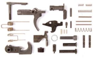 LBE Unlimited AR-15 lower parts kit components laid out in black finish