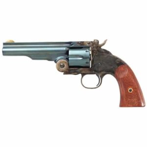 TF Uberti Schofield .45LC revolver with charcoal case hardened finish and two-piece walnut grips
