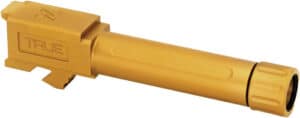 True Precision threaded 9mm barrel for Glock 26 in gold tin finish