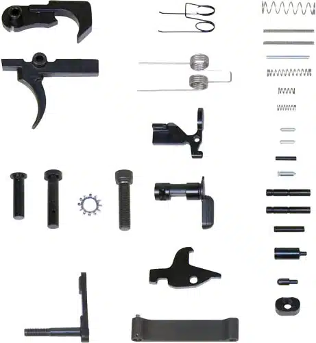 Guntec USA AR15 complete lower parts kit without grip, black finish